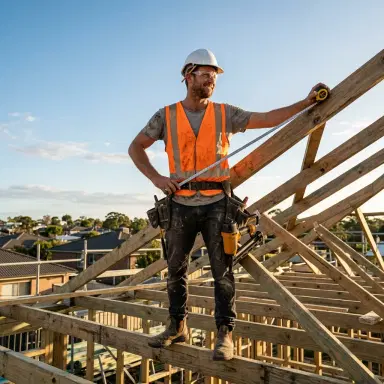Australian builder on a residential house frame