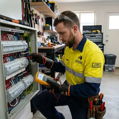 Australian electrician testing a switchboard
